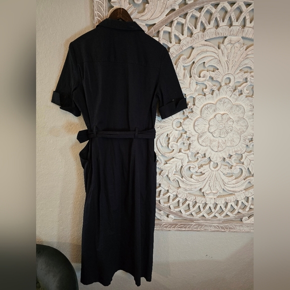 Mango Women’s Shirt Belted Button Up Navy Blue Midi Dress 8 - Picture 6 of 9